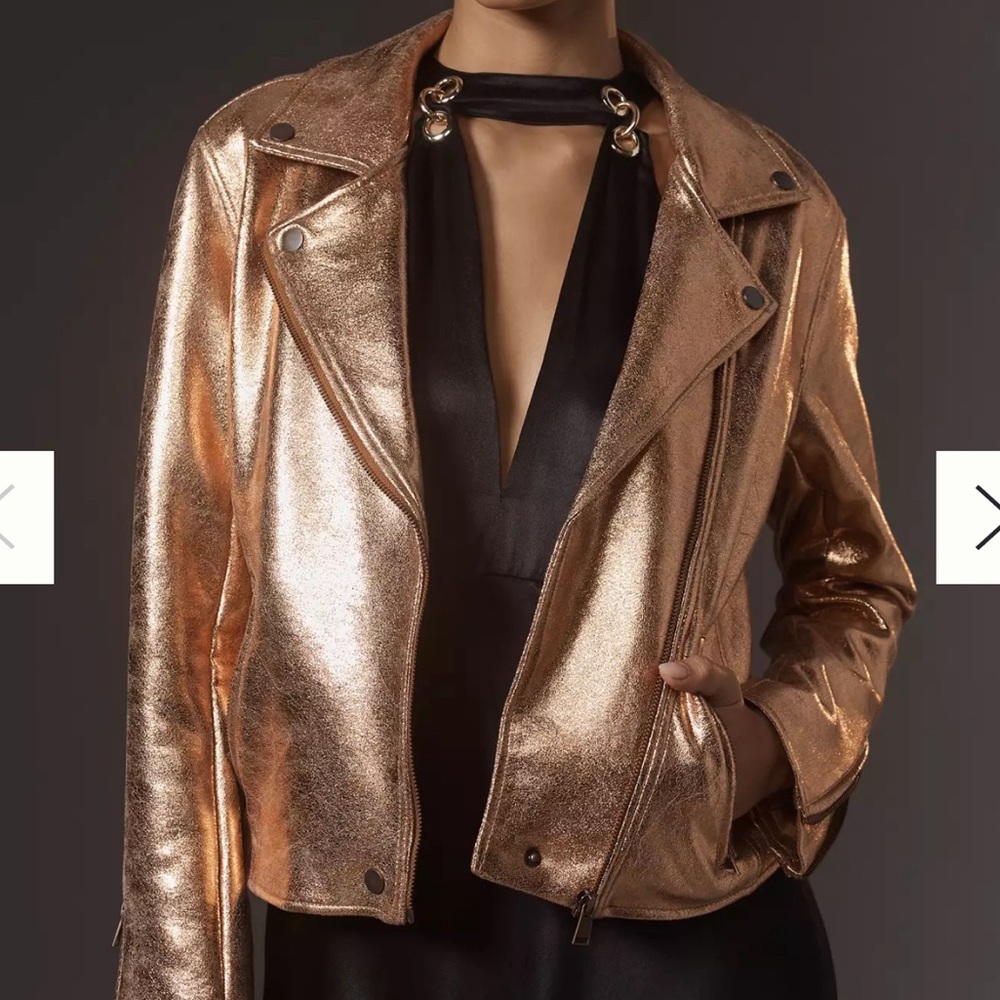 The Saige Metallic Faux-Leather Moto Jacket NWT